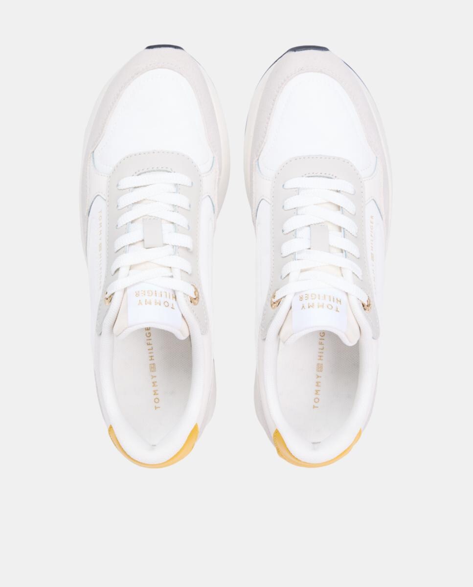 Sapatilhas Runner com Logótipo Dourado Branco-7