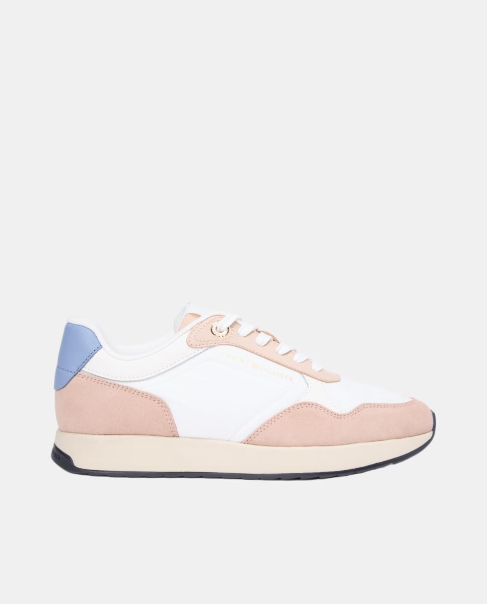 Sapatilhas Runner com Logótipo Dourado Rosa Nude-1