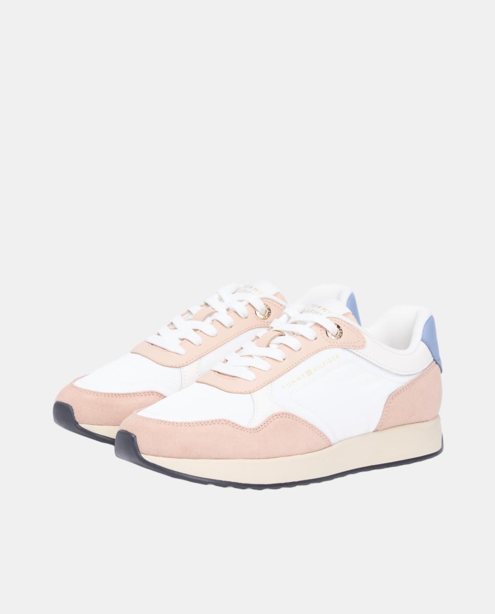 Sapatilhas Runner com Logótipo Dourado Rosa Nude-2