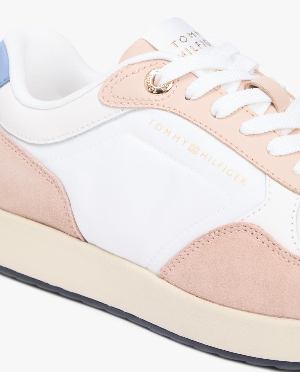 Sapatilhas Runner com Logótipo Dourado Rosa Nude-3