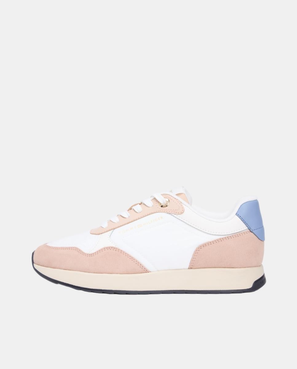 Sapatilhas Runner com Logótipo Dourado Rosa Nude-4