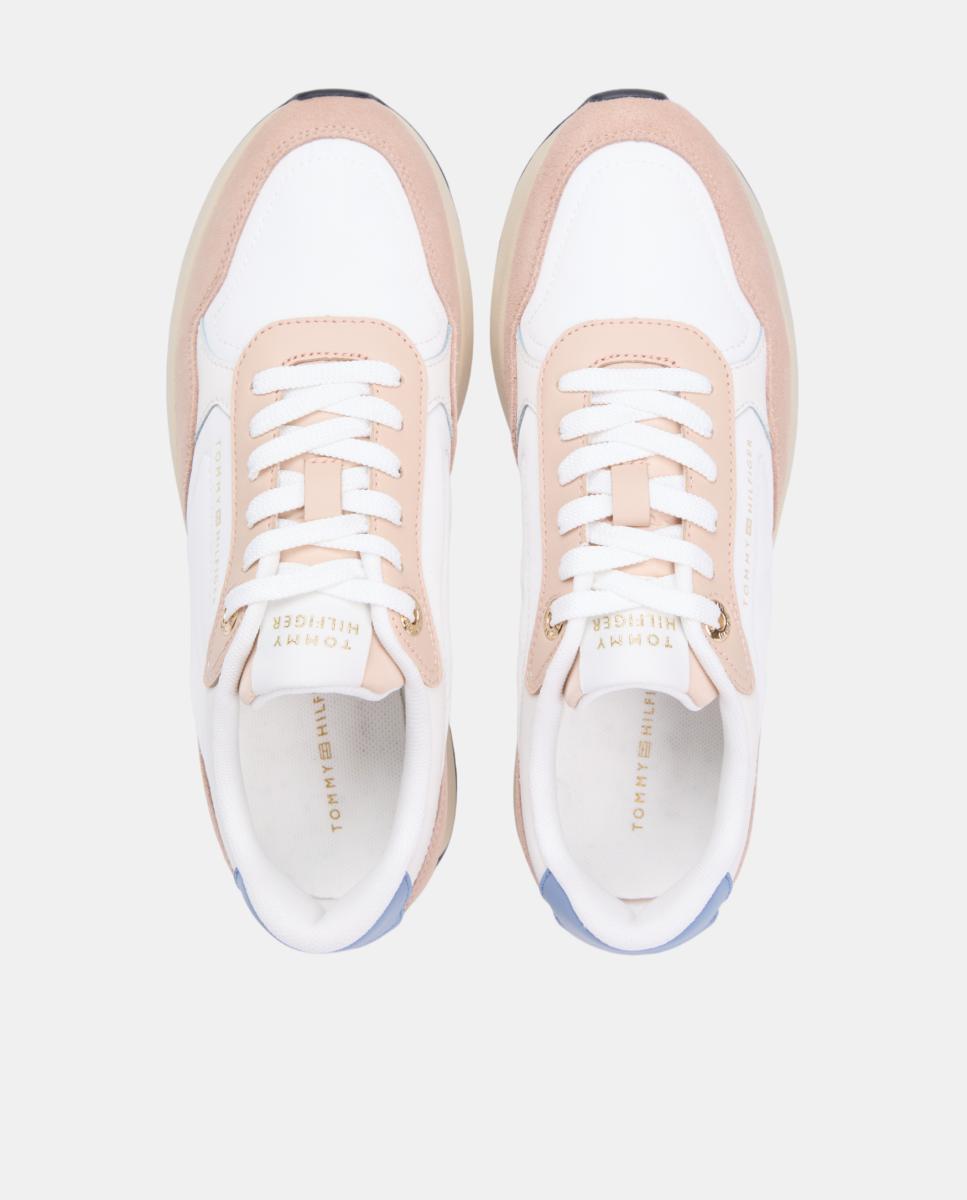 Sapatilhas Runner com Logótipo Dourado Rosa Nude-5