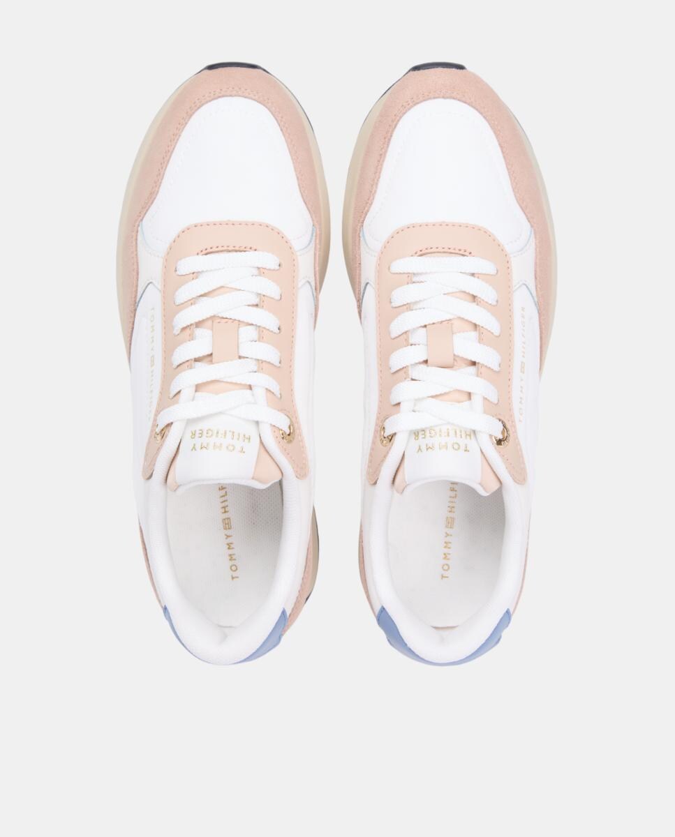 Sapatilhas Runner com Logótipo Dourado Rosa Nude-5