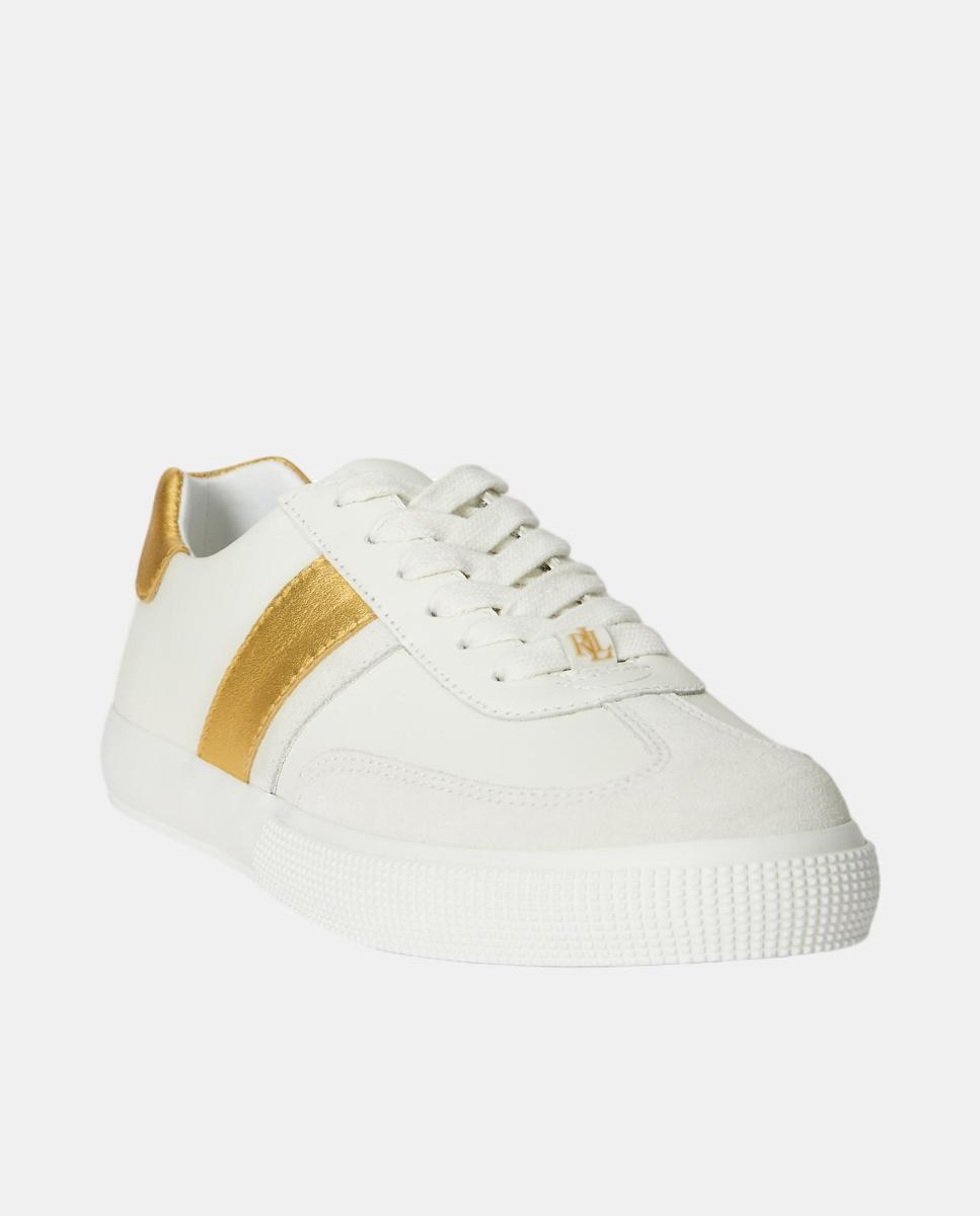 Sapatilhas Braylee em Pele com Riscas Laterais Branco-2
