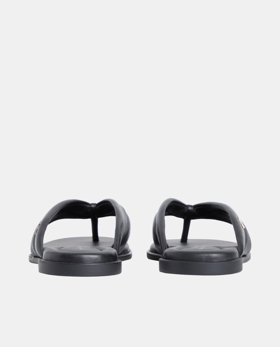 Sandálias Rasas em Pele com Logótipo Preto-5