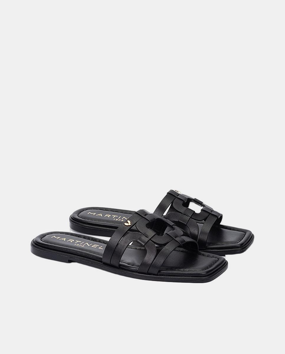 Sandálias Rasas em Pele Preto-3