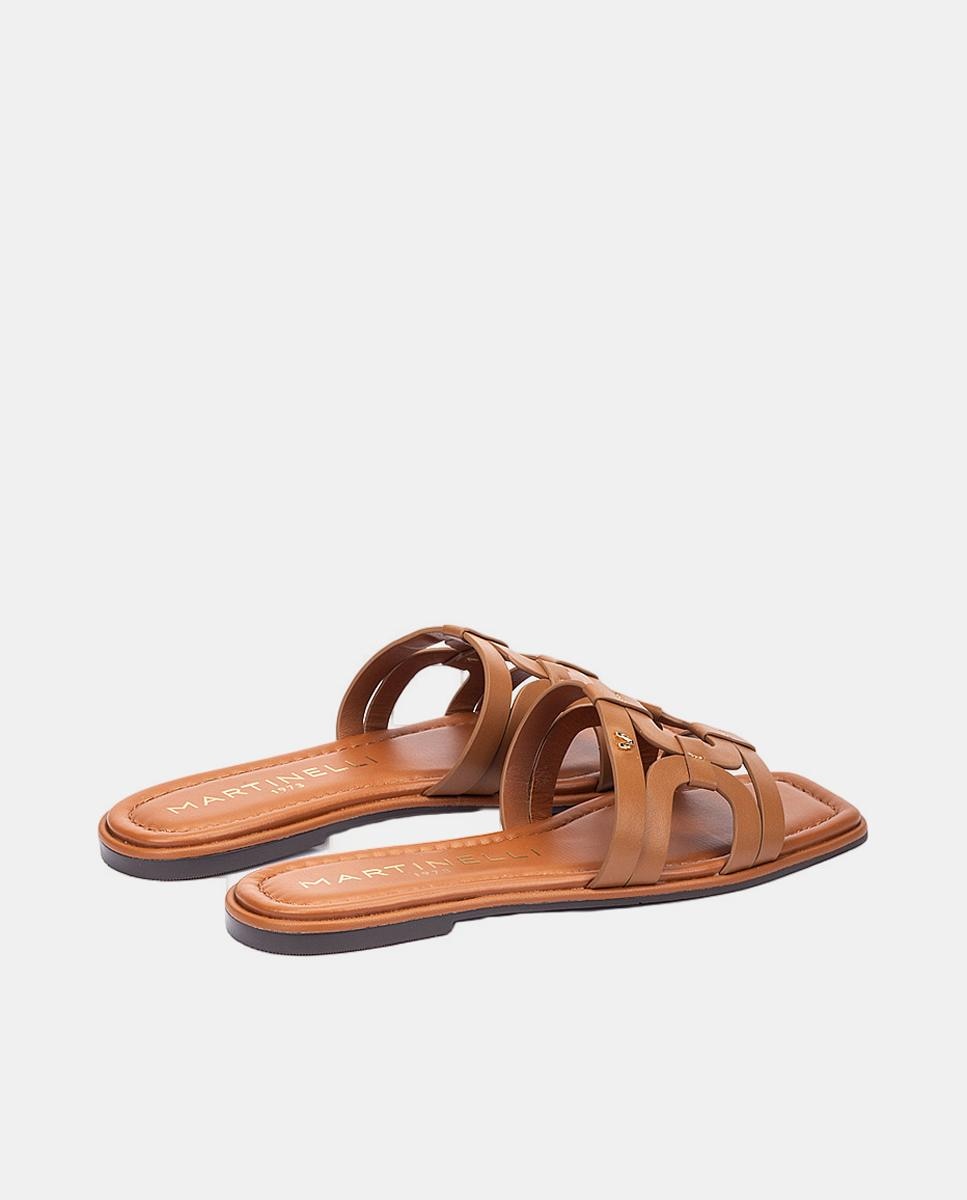 Sandálias Rasas em Pele Castanho-4