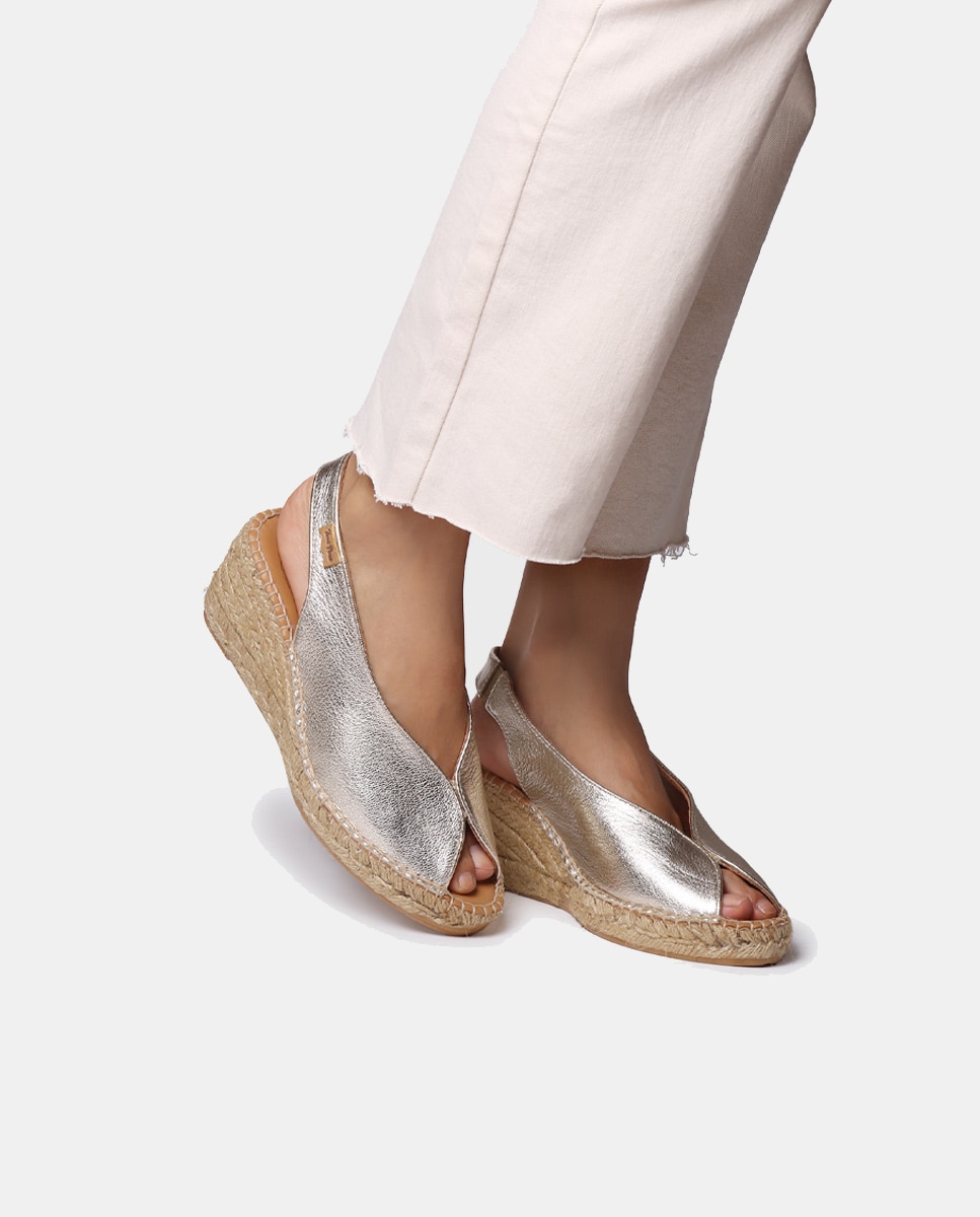 Alpercatas de Cunha Tipo Peep Toe  Prata-4