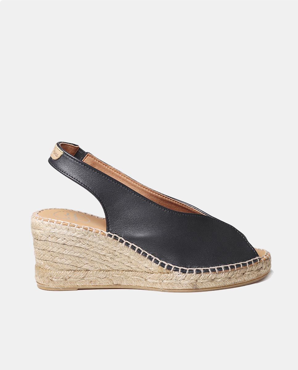 Alpercatas de Cunha Tipo Peep Toe Preto-1