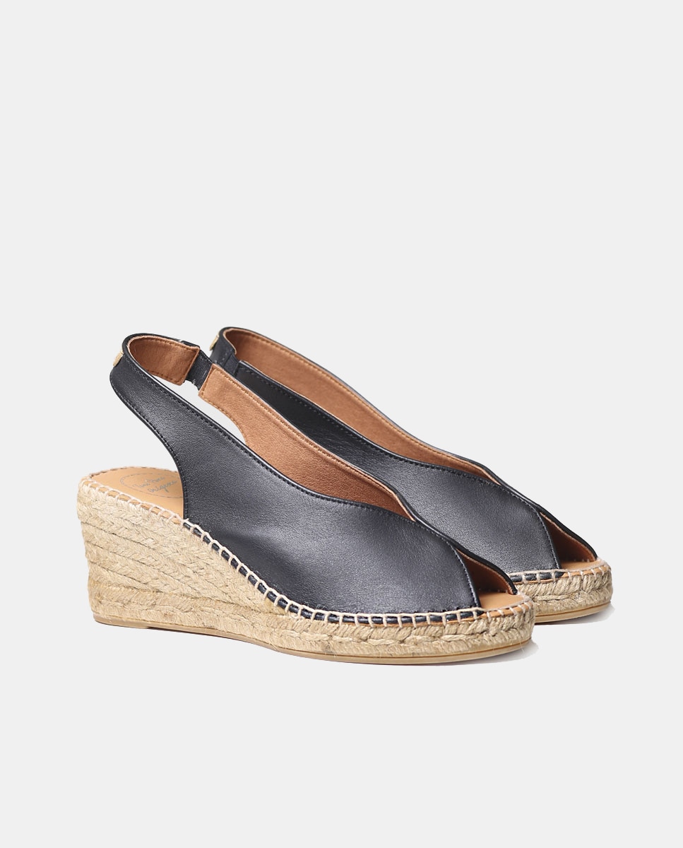 Alpercatas de Cunha Tipo Peep Toe Preto-2