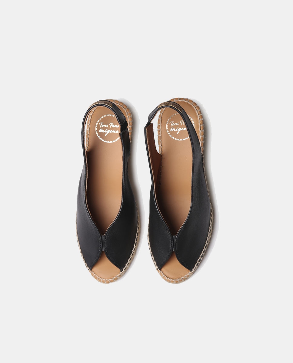 Alpercatas de Cunha Tipo Peep Toe Preto-3