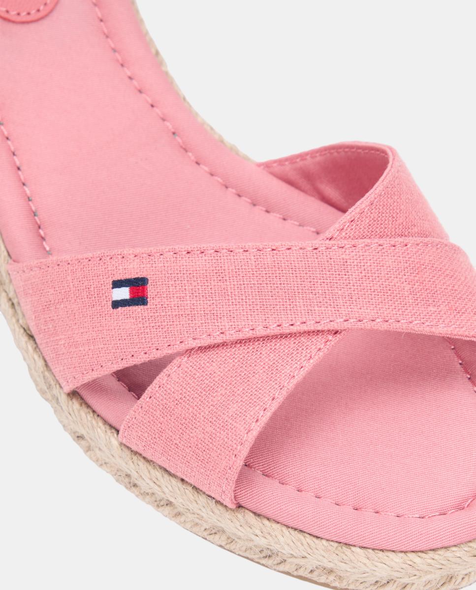 Sapatos de Cunha Cruzada de Juta de Algodão Rosa-claro-2
