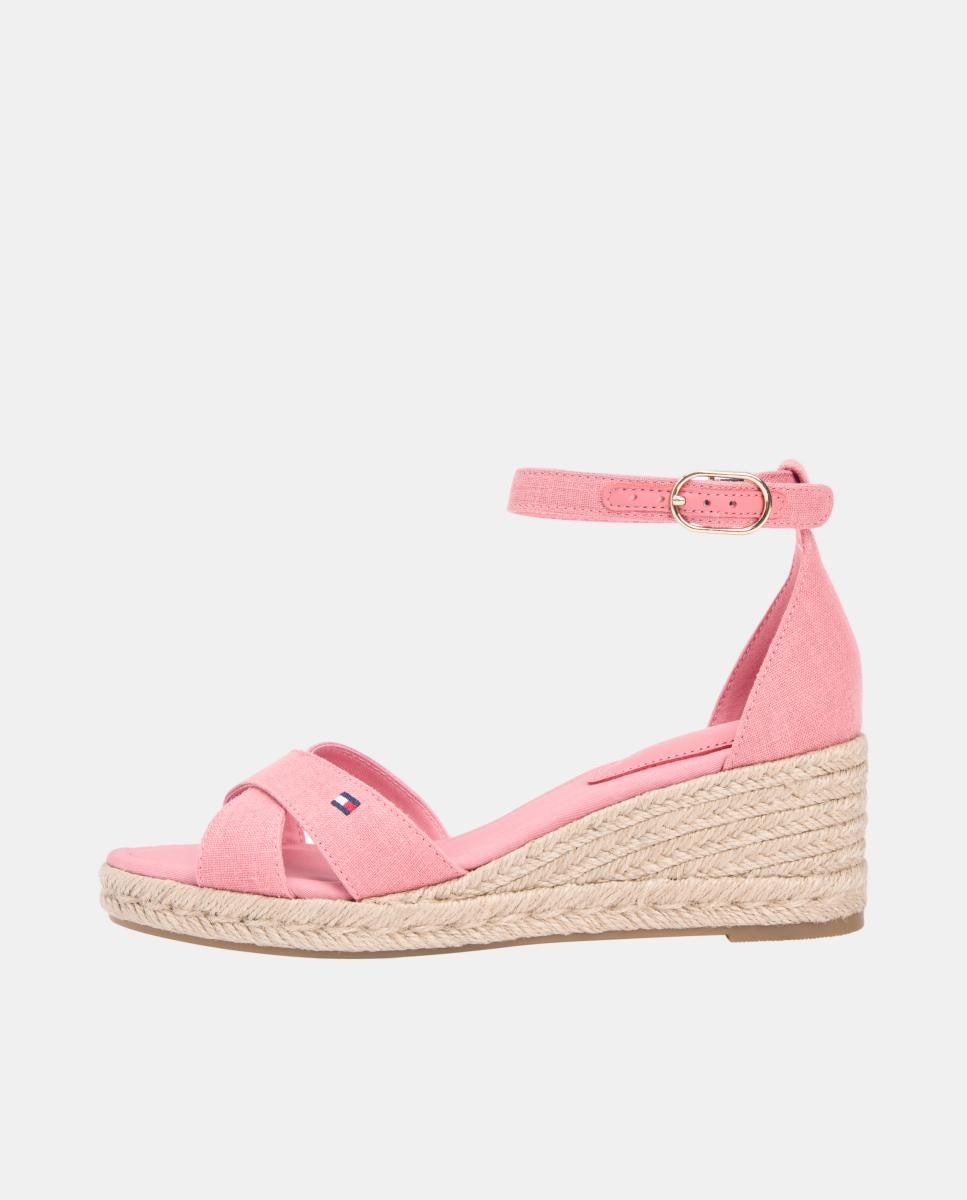 Sapatos de Cunha Cruzada de Juta de Algodão Rosa-claro-3