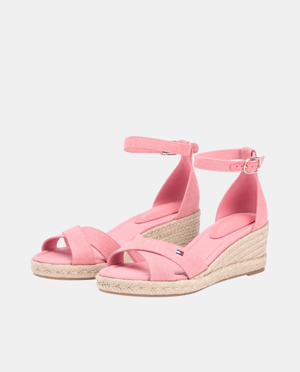 Sapatos de Cunha Cruzada de Juta de Algodão Rosa-claro-4