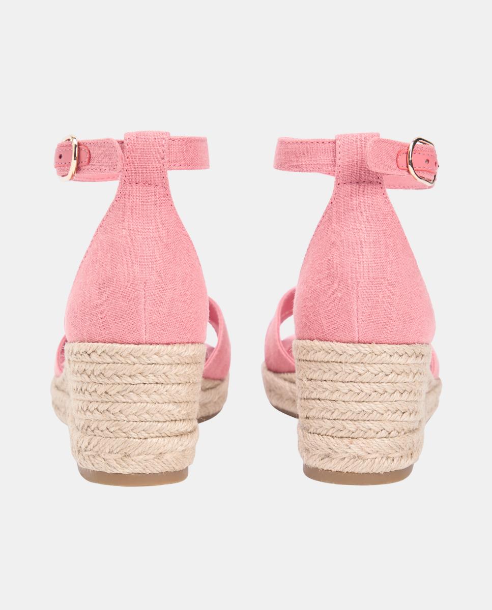 Sapatos de Cunha Cruzada de Juta de Algodão Rosa-claro-5