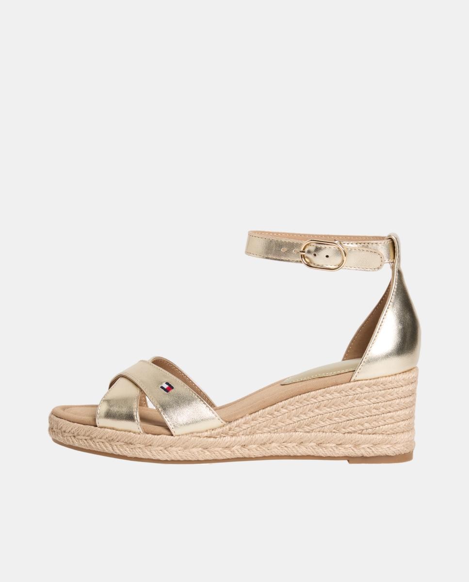 Sapatos de Cunha Cruzada de Juta de Algodão Ouro-2