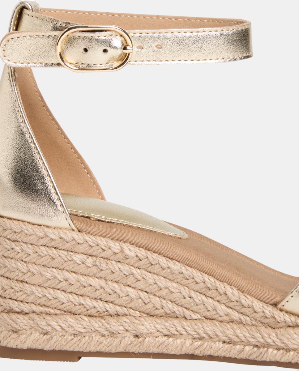 Sapatos de Cunha Cruzada de Juta de Algodão Ouro-4