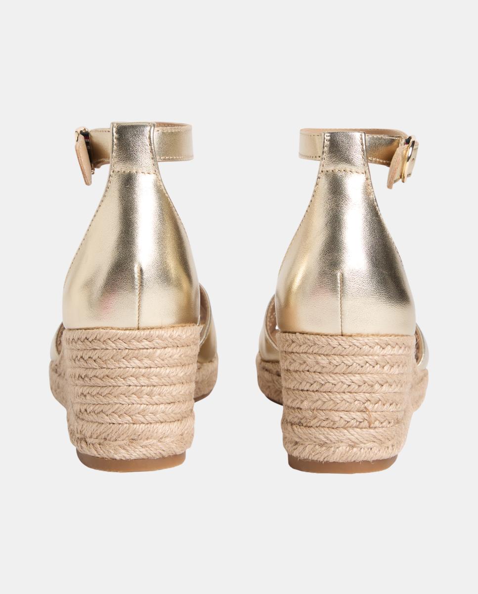 Sapatos de Cunha Cruzada de Juta de Algodão Ouro-5