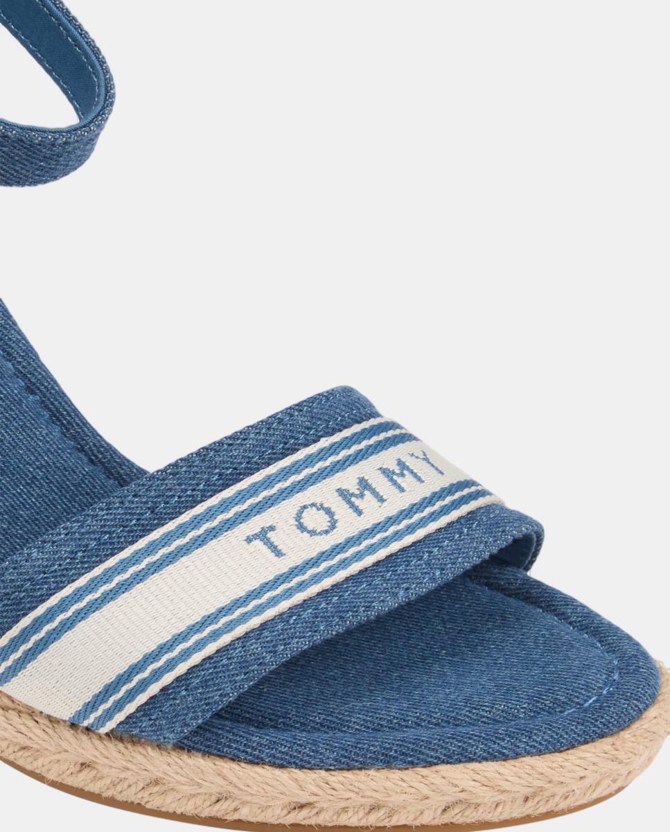 Sapatos de Cunha de Juta Altos de Algodão com Logótipo Azul denim-2