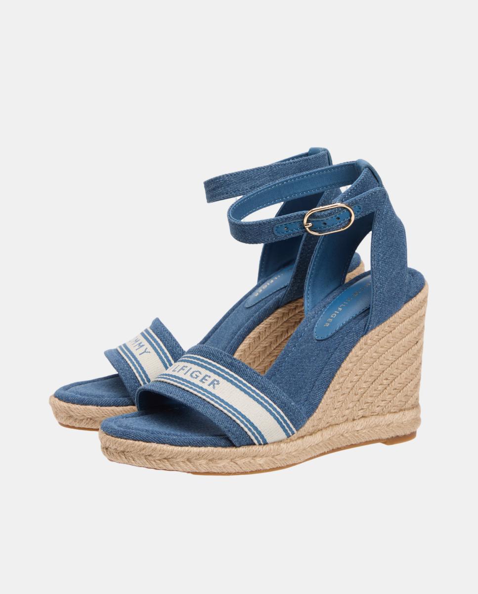 Sapatos de Cunha de Juta Altos de Algodão com Logótipo Azul denim-3