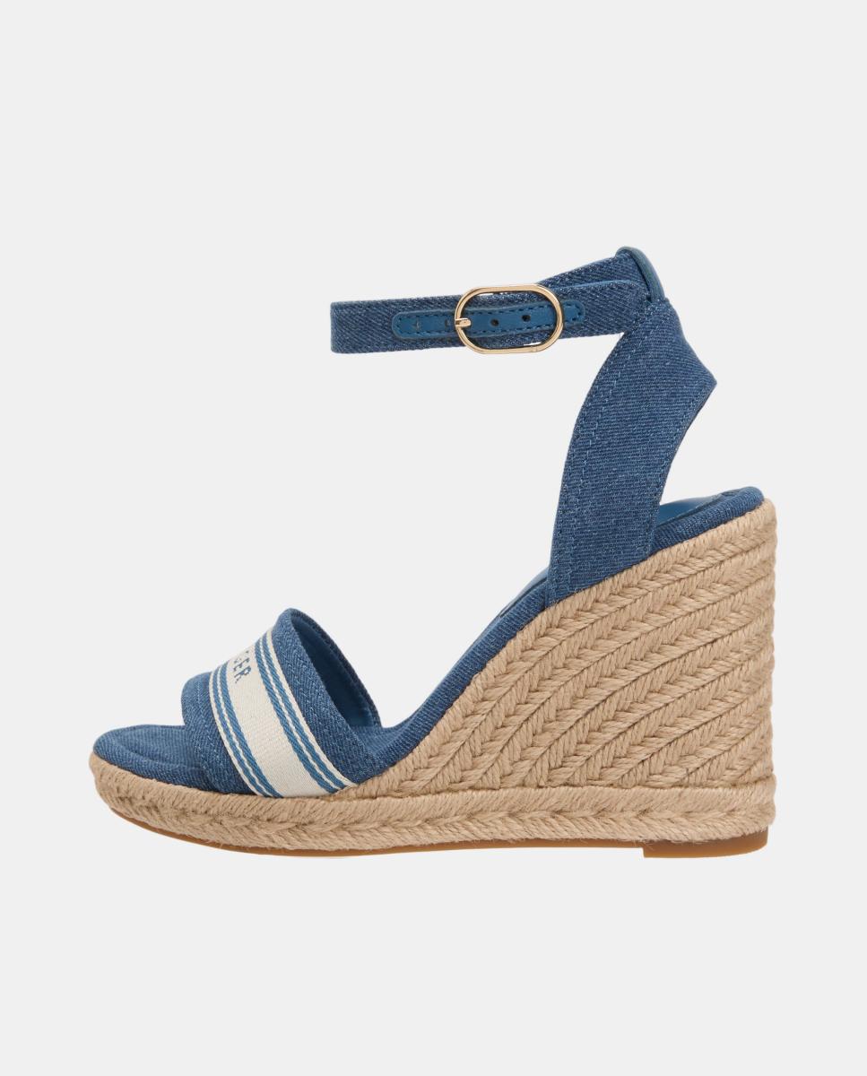 Sapatos de Cunha de Juta Altos de Algodão com Logótipo Azul denim-4