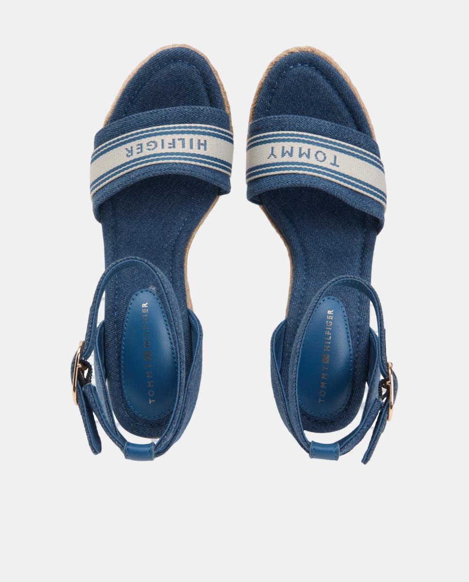 Sapatos de Cunha de Juta Altos de Algodão com Logótipo Azul denim-5