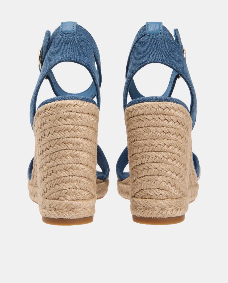 Sapatos de Cunha de Juta Altos de Algodão com Logótipo Azul denim-6