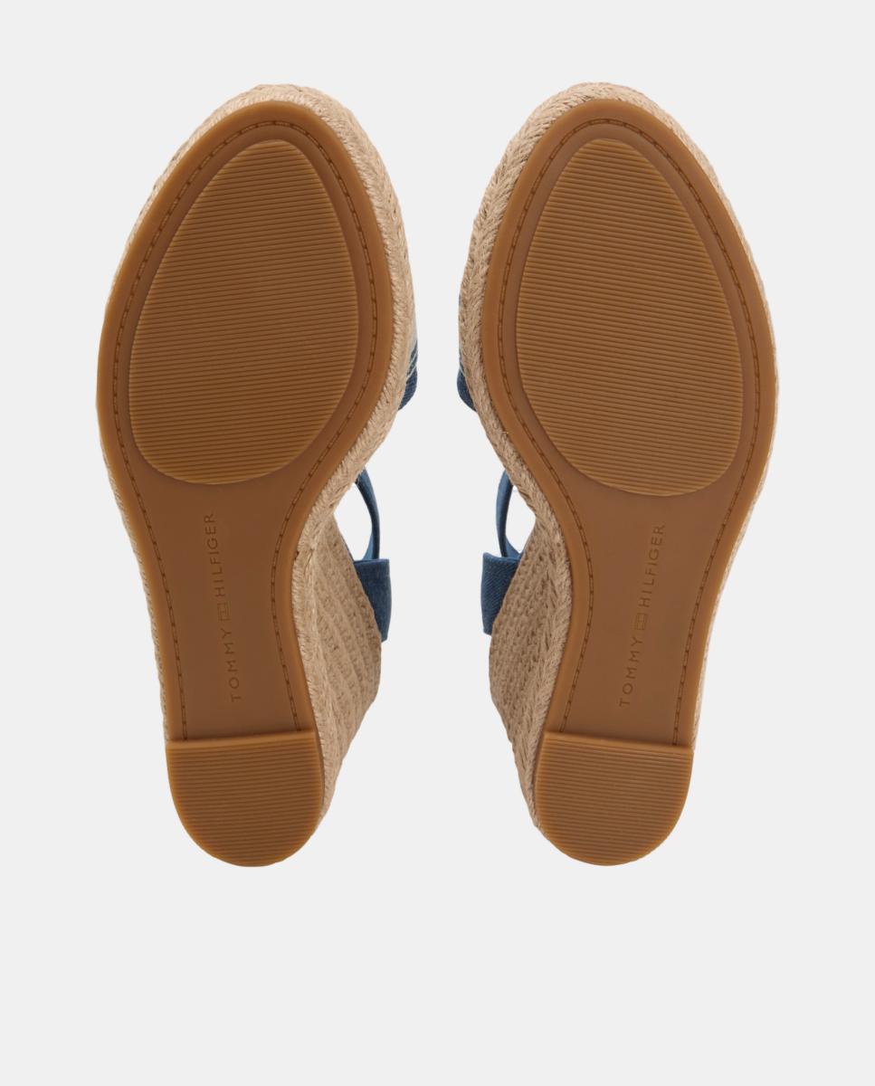 Sapatos de Cunha de Juta Altos de Algodão com Logótipo Azul denim-7