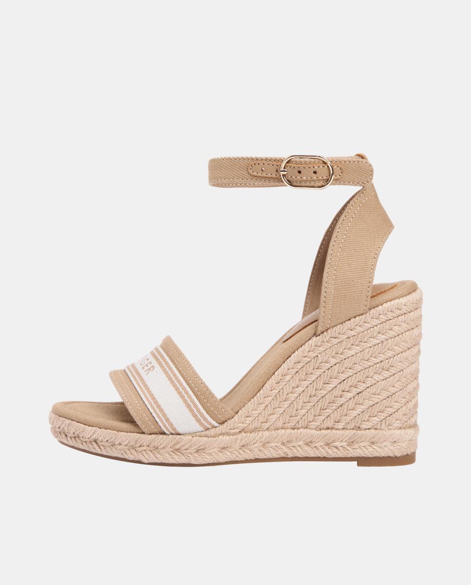 Sapatos de Cunha de Juta Altos de Algodão com Logótipo Bege-4