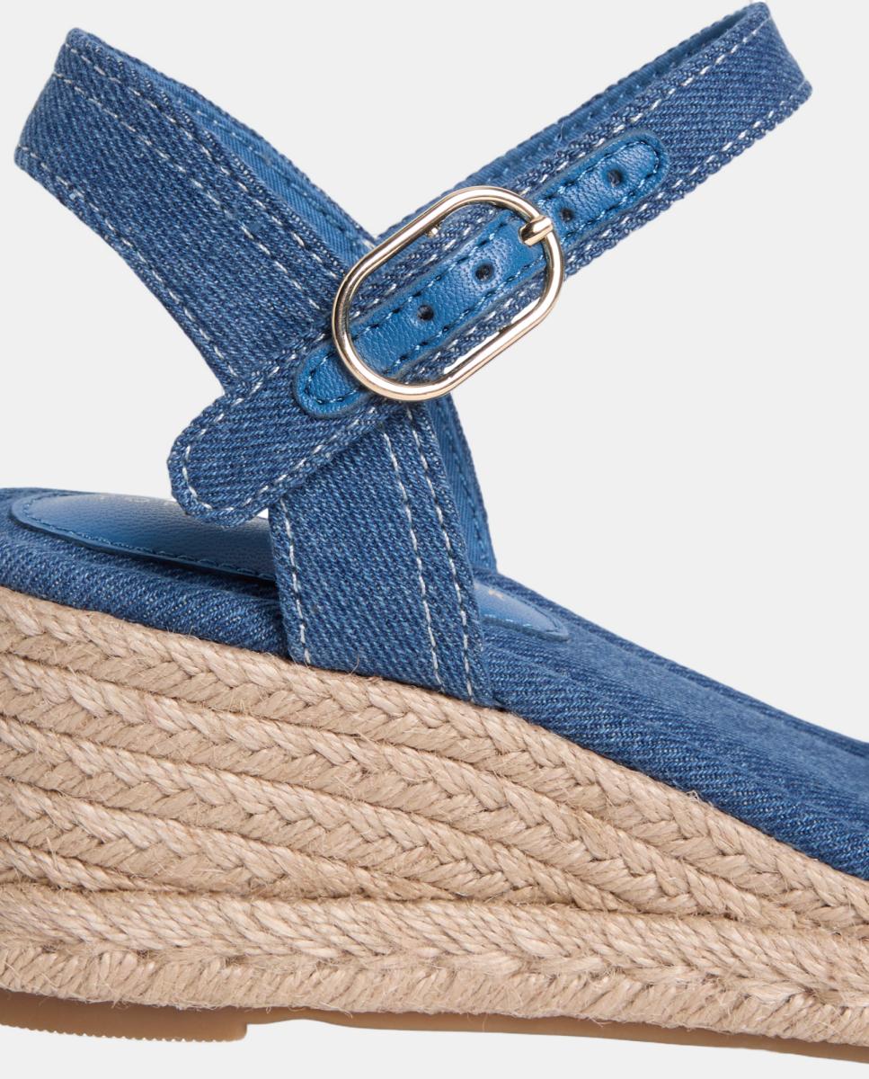 Sapatos de Cunha Médios de Juta de Algodão com Logótipo Azul denim-3
