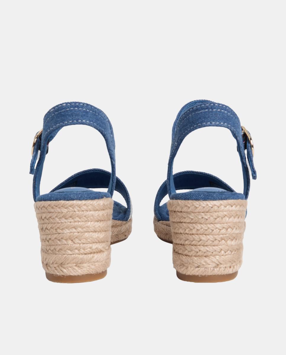 Sapatos de Cunha Médios de Juta de Algodão com Logótipo Azul denim-4