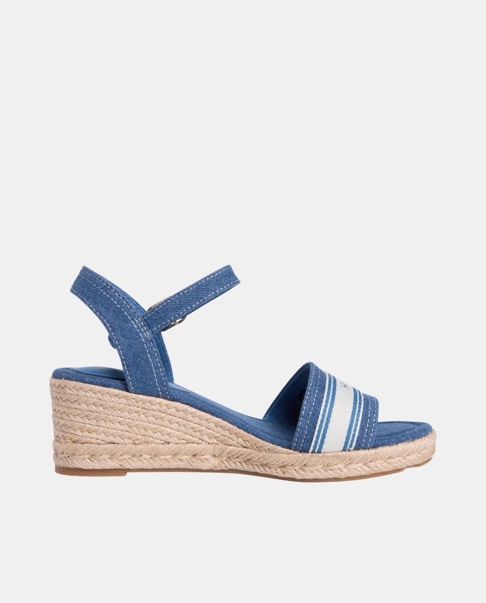 Sapatos de Cunha Médios de Juta de Algodão com Logótipo Azul denim-5