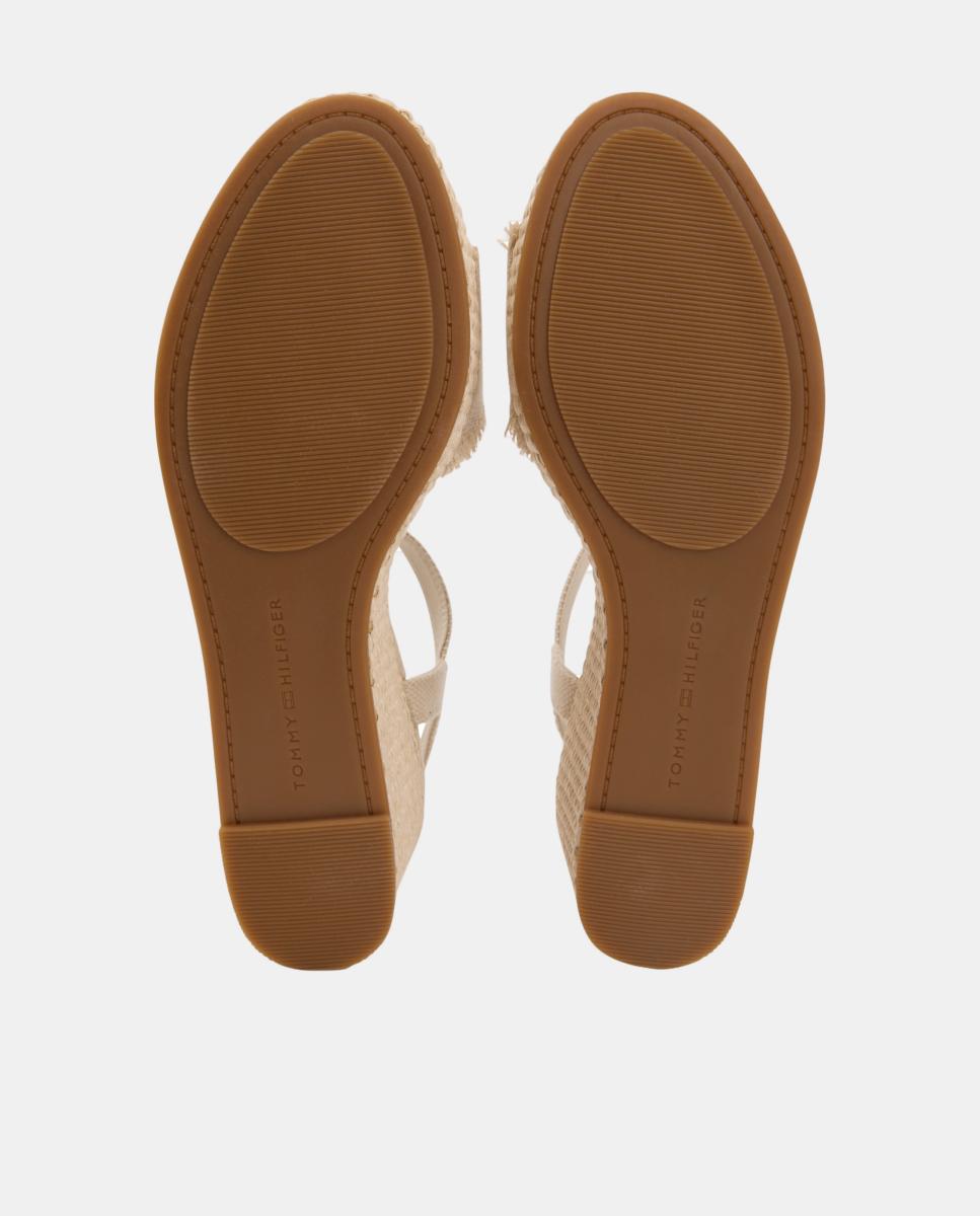 Sapatos de Cunha Médios de Juta com Logótipo Dourado Bege-7