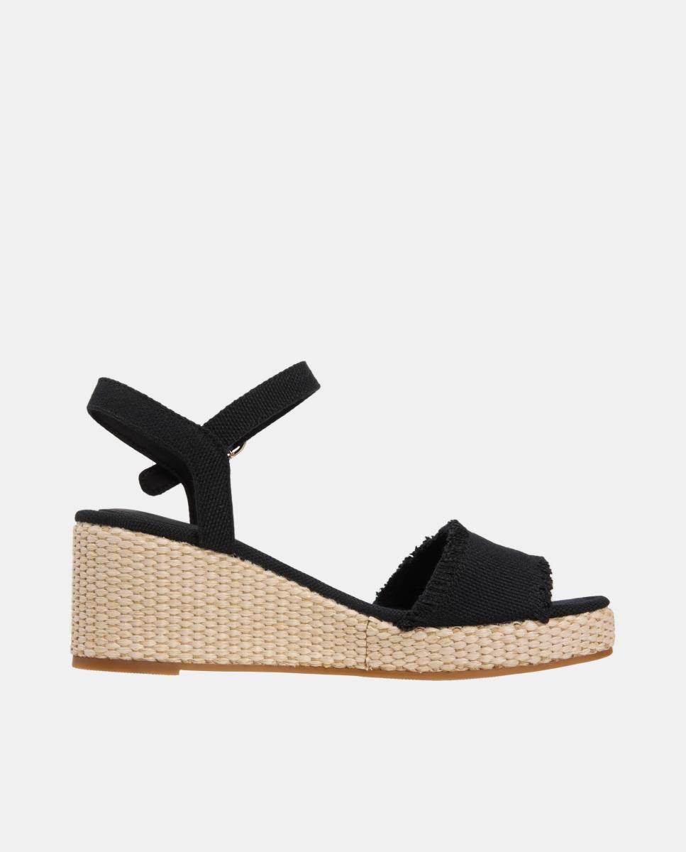 Sapatos de Cunha Médios de Juta com Logótipo Dourado Preto-3