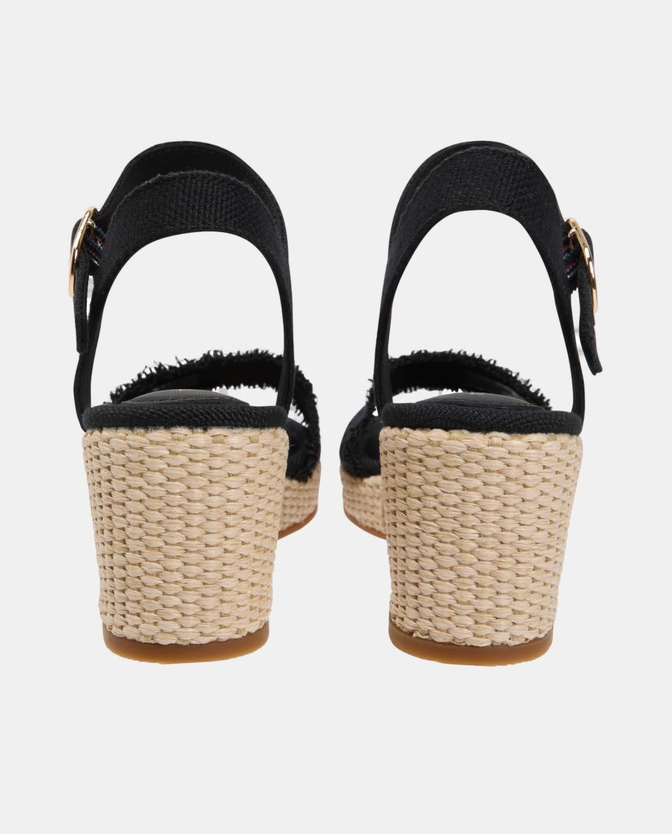 Sapatos de Cunha Médios de Juta com Logótipo Dourado Preto-6
