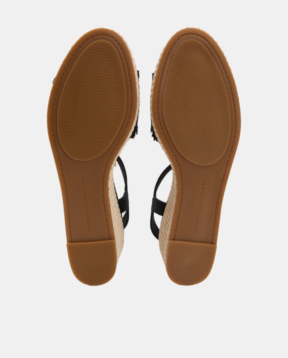 Sapatos de Cunha Médios de Juta com Logótipo Dourado Preto-7