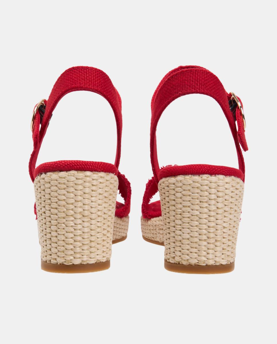 Sapatos de Cunha Médios de Juta com Logótipo Dourado Vermelho-6