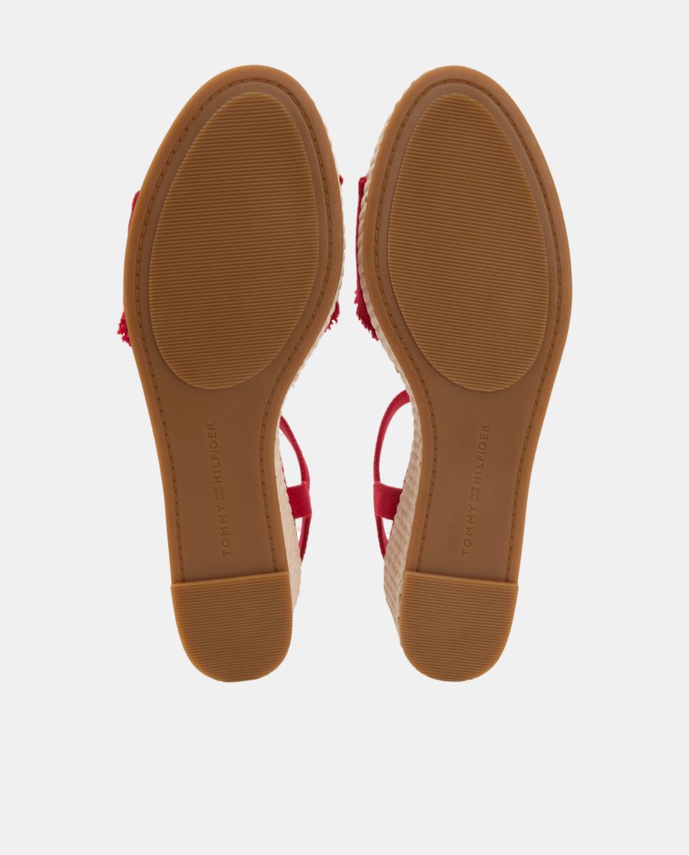 Sapatos de Cunha Médios de Juta com Logótipo Dourado Vermelho-7