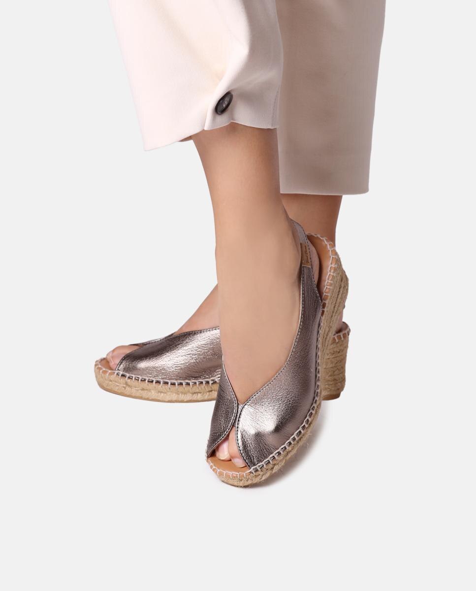Alpercatas de Cunha Tipo Peep Toe Prata-4