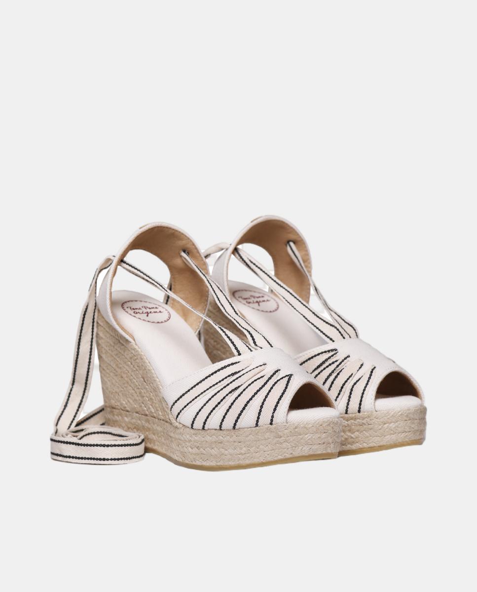 Alpercatas de Cunha Estilo Peep Toes com Veios Natural-2