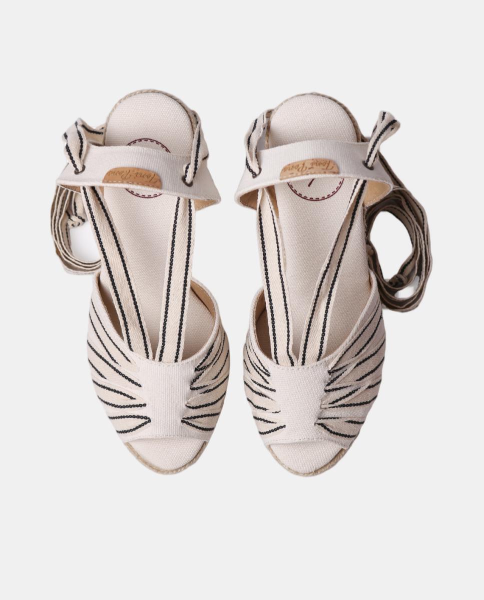 Alpercatas de Cunha Estilo Peep Toes com Veios Natural-3