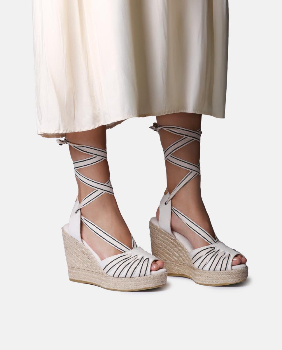Alpercatas de Cunha Estilo Peep Toes com Veios Natural-4