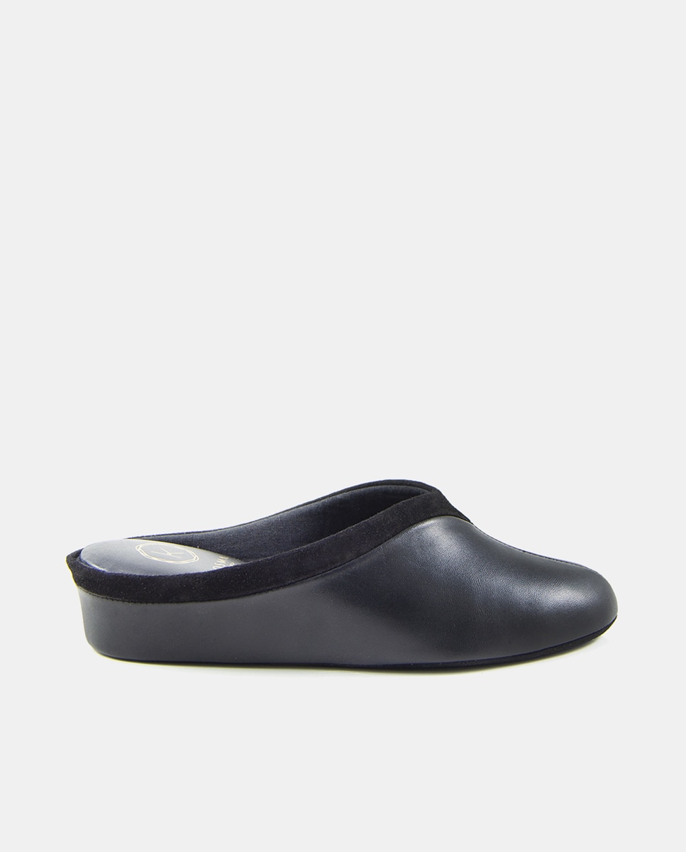 Imagen 1 de Zapatillas de casa abiertas de mujer en piel con cuña - Kosma - Negro Negro