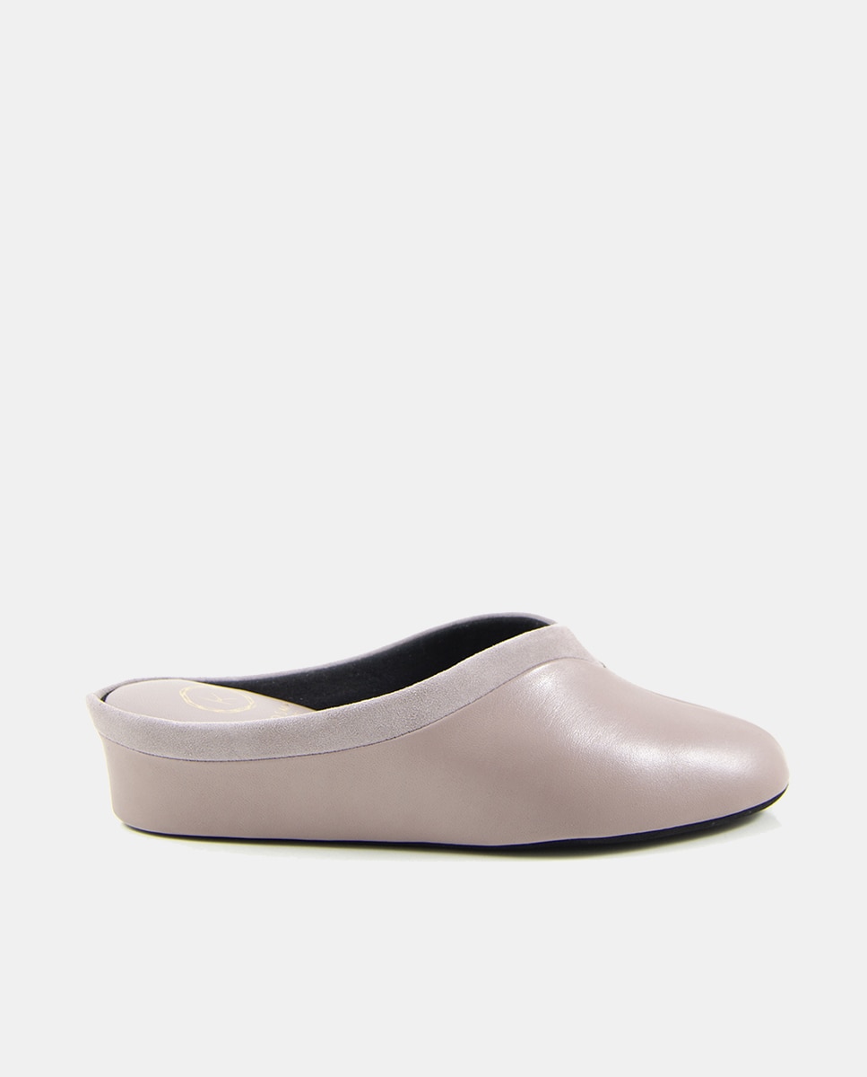 Zapatillas de casa abiertas de mujer en piel con cuña - Kosma - Rosa Rosa-1