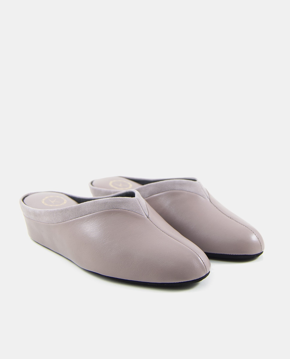 Zapatillas de casa abiertas de mujer en piel con cuña - Kosma - Rosa Rosa-2