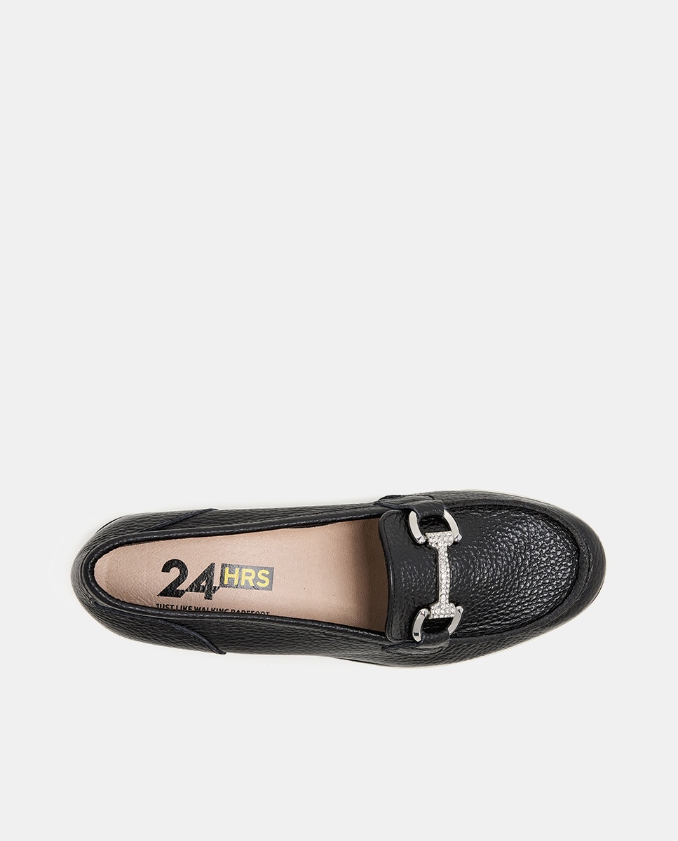 Mocassins de Cunha em Pele Metalizada - Platina Preto-3
