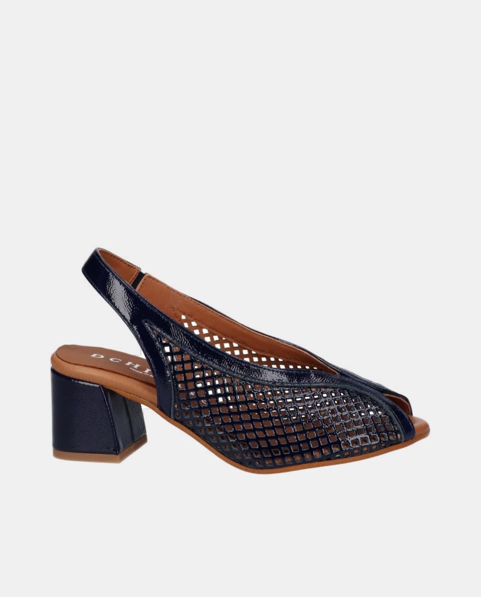 D'Chicas - Zapato salon peeptoes de mujer en piel charol marino troquelada.