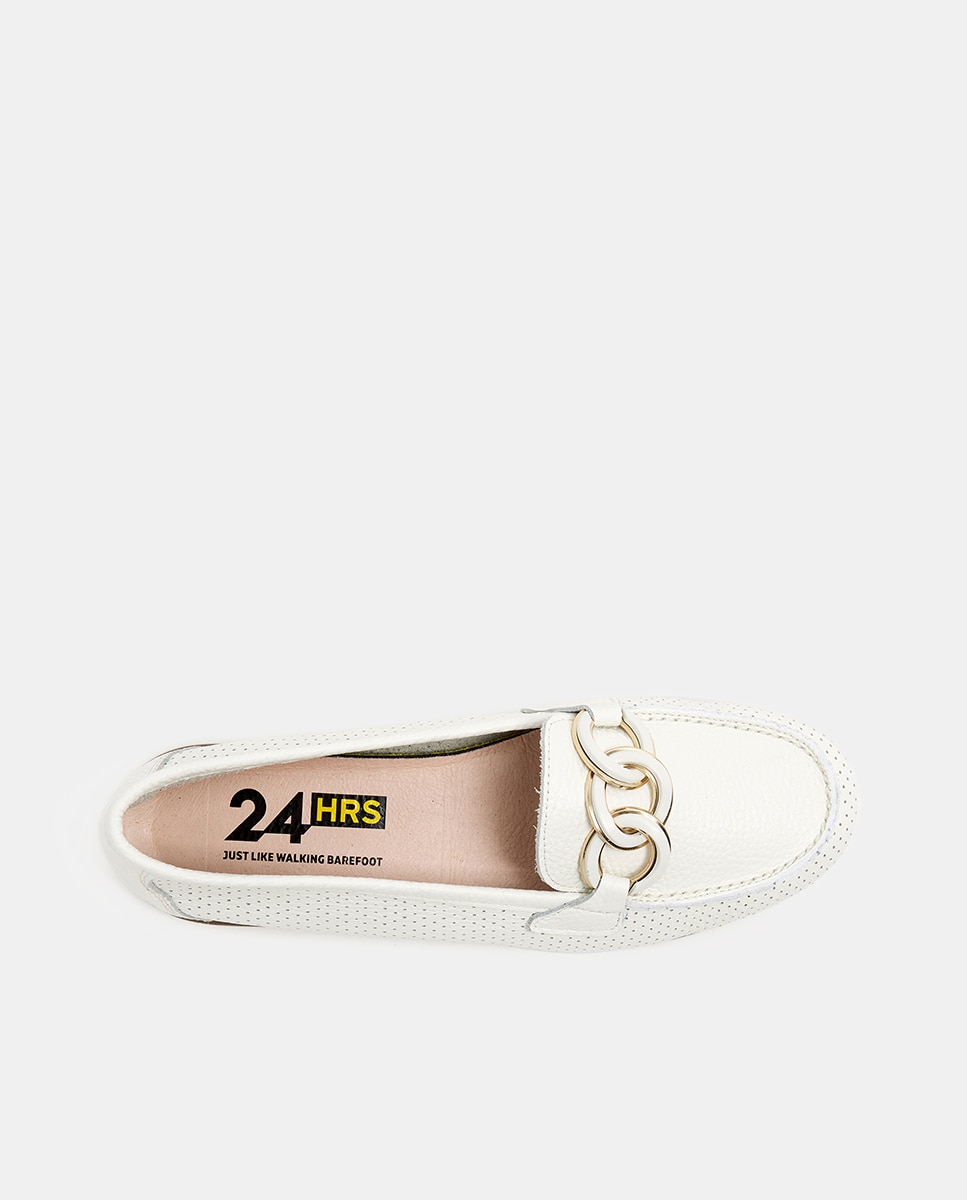 Mocassins em Pele com Corrente de Elos - Branco Branco-3