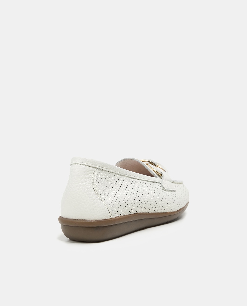 Mocassins em Pele com Corrente de Elos - Branco Branco-4