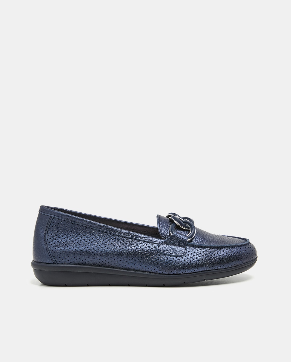 Mocasín en piel blanca con cadena de eslabones - 24HRS - Azul Azul-1